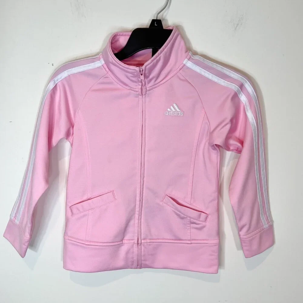 Adidas Girls Pink & White Full Zip‎ Athletic Track Long Sleeve Jacket Size 4T
